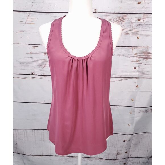 New Women's Trina Turk Rose Silk Racerback Scoop Neck Tank Top Blouse SZ SM - Picture 1 of 7